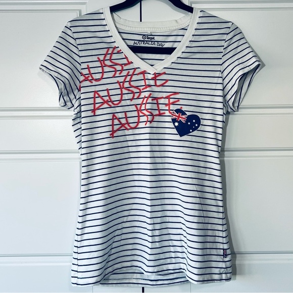 Target Australia Day T-Shirt Striped V-Neck Short Sleeve Top‎ - Picture 1 of 7